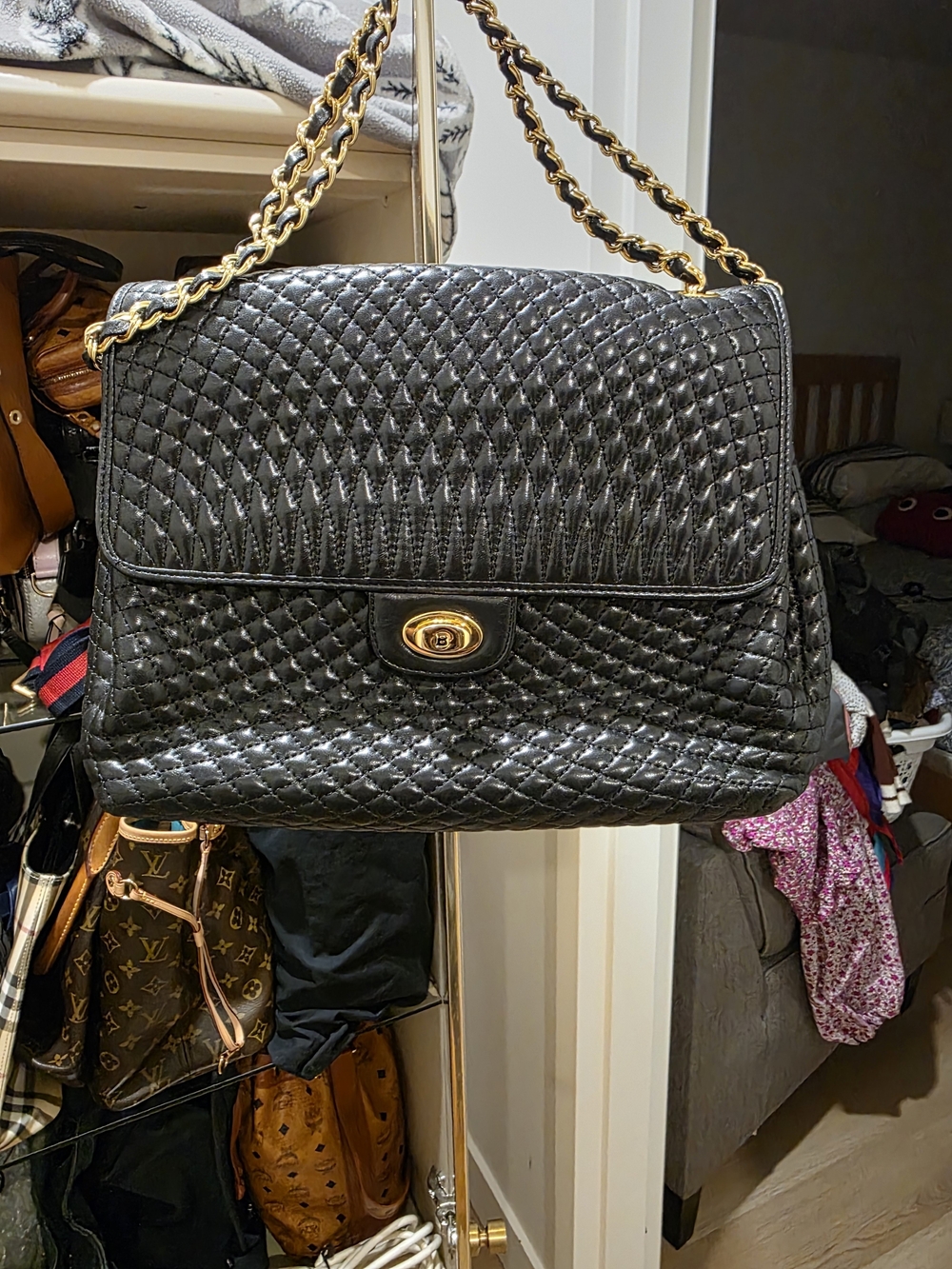 Quilted Black Chain-Handle Shoulder Bag